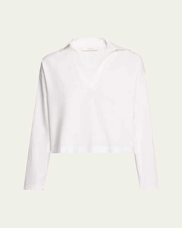 Easy Cotton Long-Sleeve Pullover Polo Top